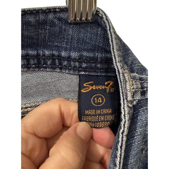 Seven7 Womens Distressed Denim Jean Shorts With Frayed Hem & Embroidered Size 14 - Picture 8 of 8